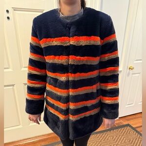 KULE Multicolor Striped Faux Fur Coat